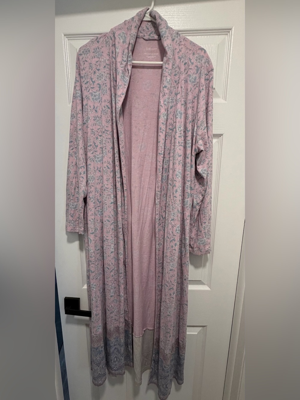 J. Jill Sleep Long Wrap Robe medium pink Floral Cotton Modal Loungewear